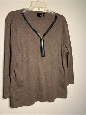Rafaella Brown Zip-Neck Sweater - Women’s b neck sweater size XL Rafaela